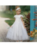 Cap Sleeves Ivory Lace Tulle Keyhole Back Flower Girl Dress Cap Sleeves Ivory Lace Tulle Keyhole Back Flower Girl Dress